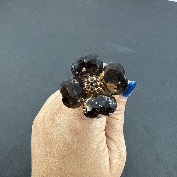 Brand New Crystal Cocktail Flower Ring Big Vintage Ring Stretchy Band - Picture 4 of 16